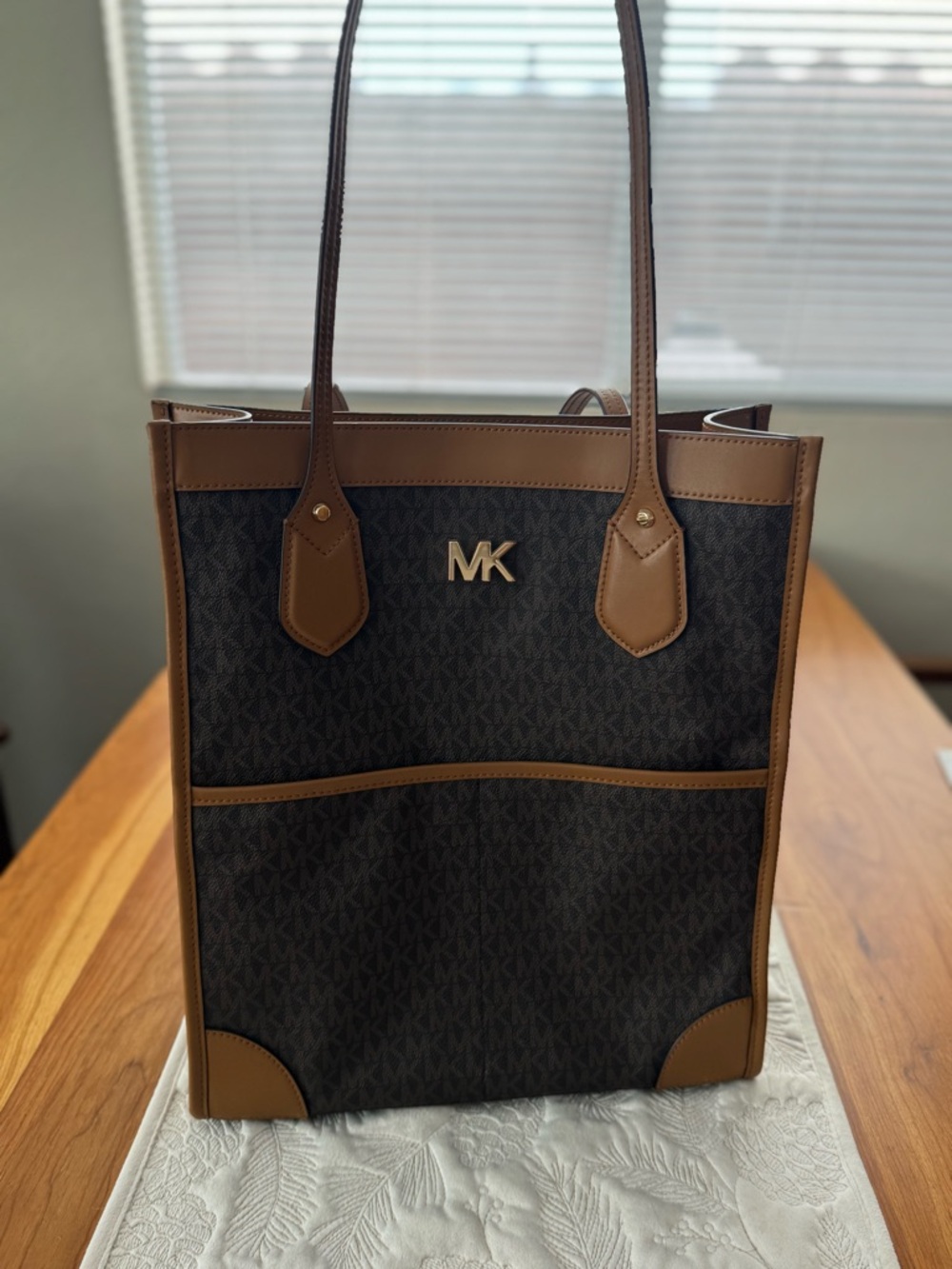 Michael Kors Brown Signature Canvas Tote with Tan Brown Leather Trim